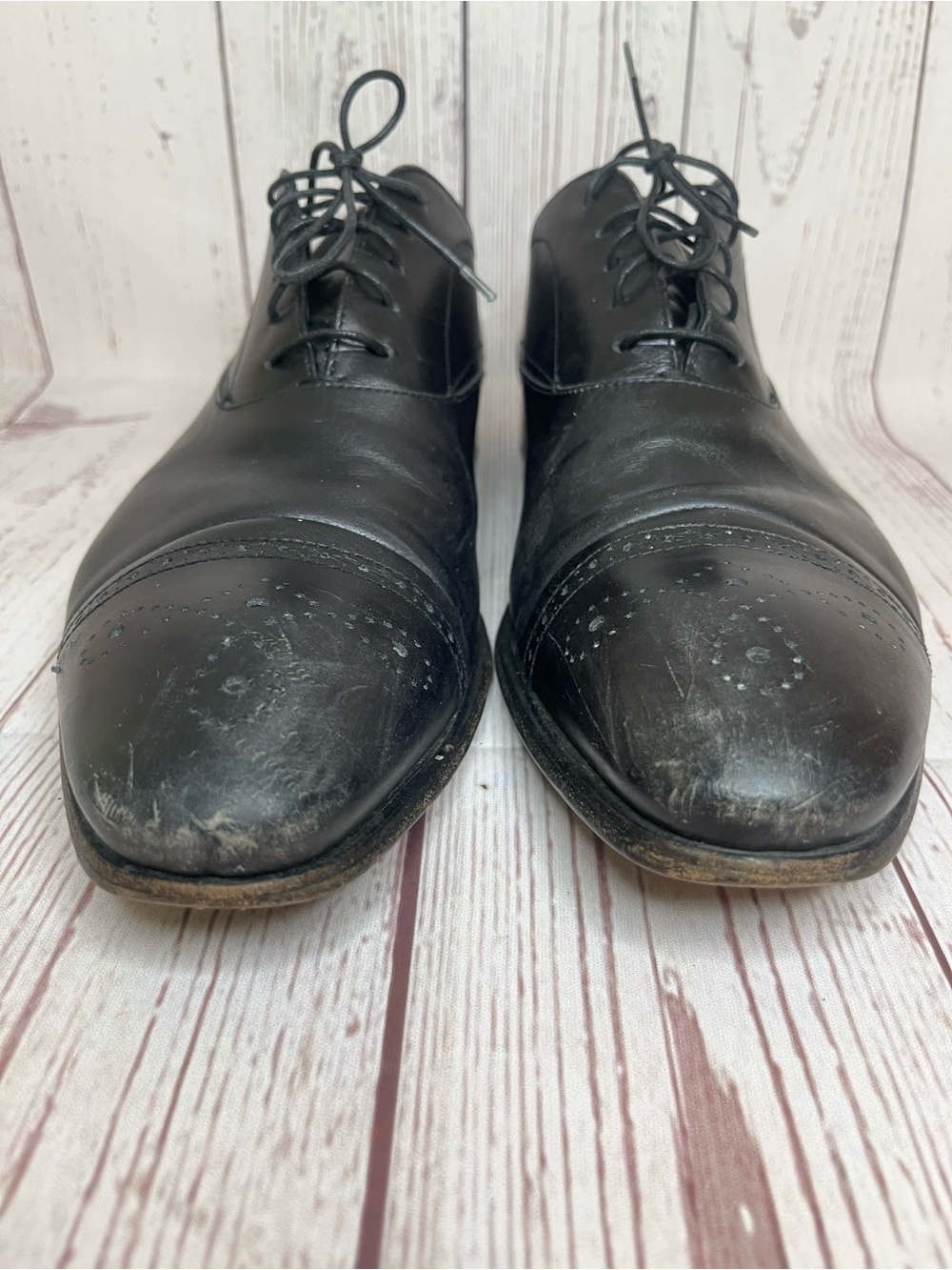 Men's Prada Size 8 Black Leather Dress Shoes Cap-Toe Oxford - Picture 6 of 16